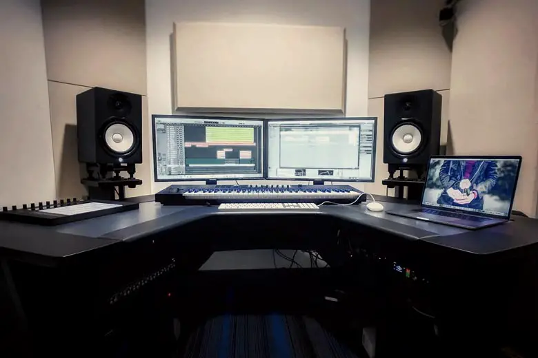 Studio monitors in home studio